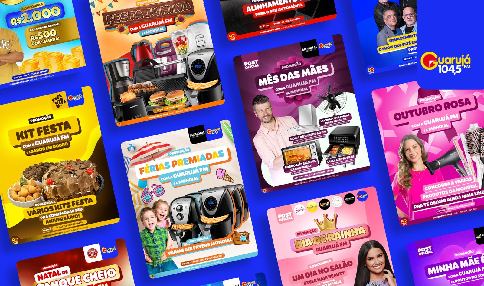 Posts promocionais para redes sociais da Guarujá FM