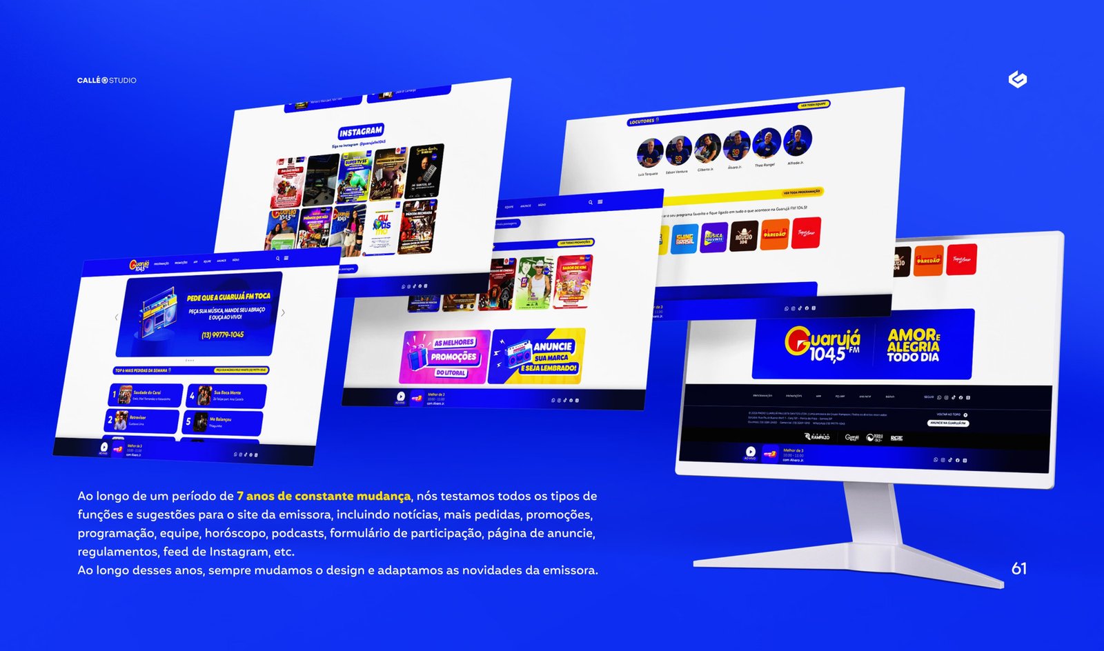 Site da Guarujá FM em telas de computador