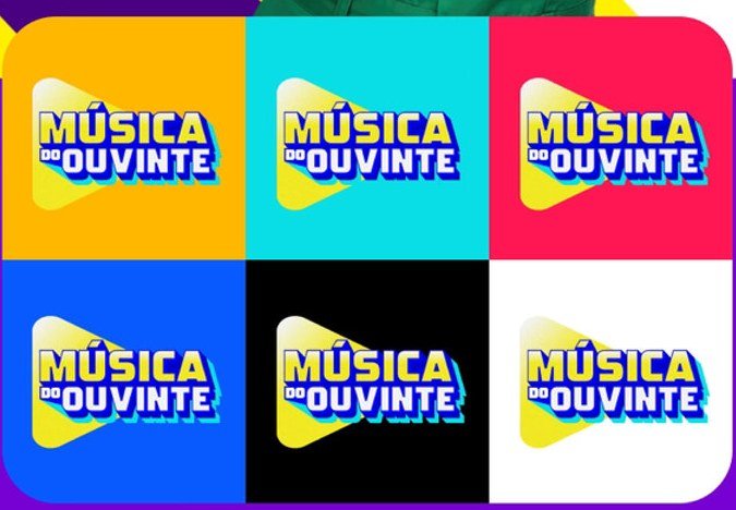 Logotipo do quadro Música do Ouvinte, Guarujá FM, em seis versões de cor