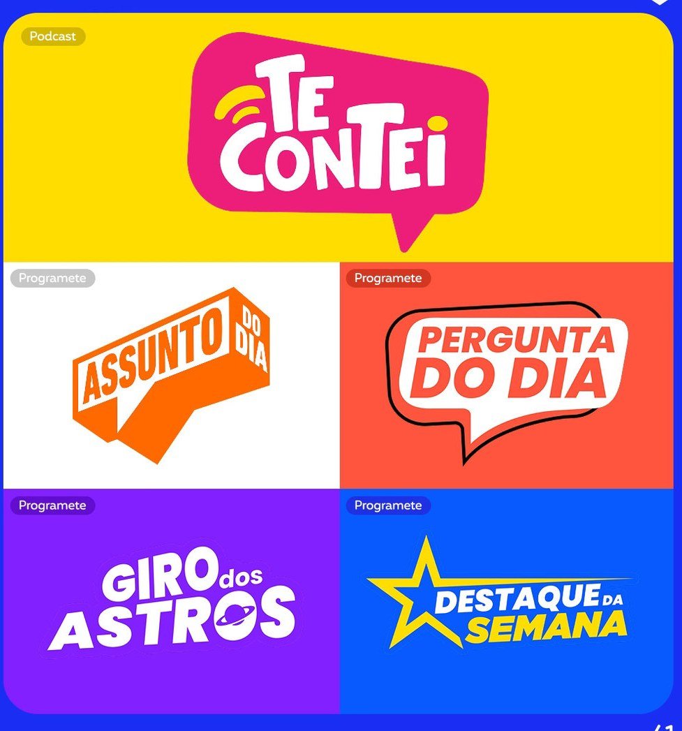 Logotipos dos quadros Te Contei, Assunto do Dia, Pergunta do Dia, Giro dos Astros e Destaque da Semana