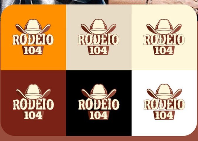 Logotipo do programa Rodeio 104 em cinco versões de cor