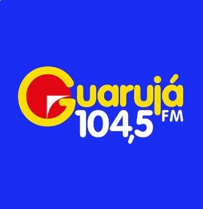 Logotipo Guarujá 104,5 FM sobre fundo azul