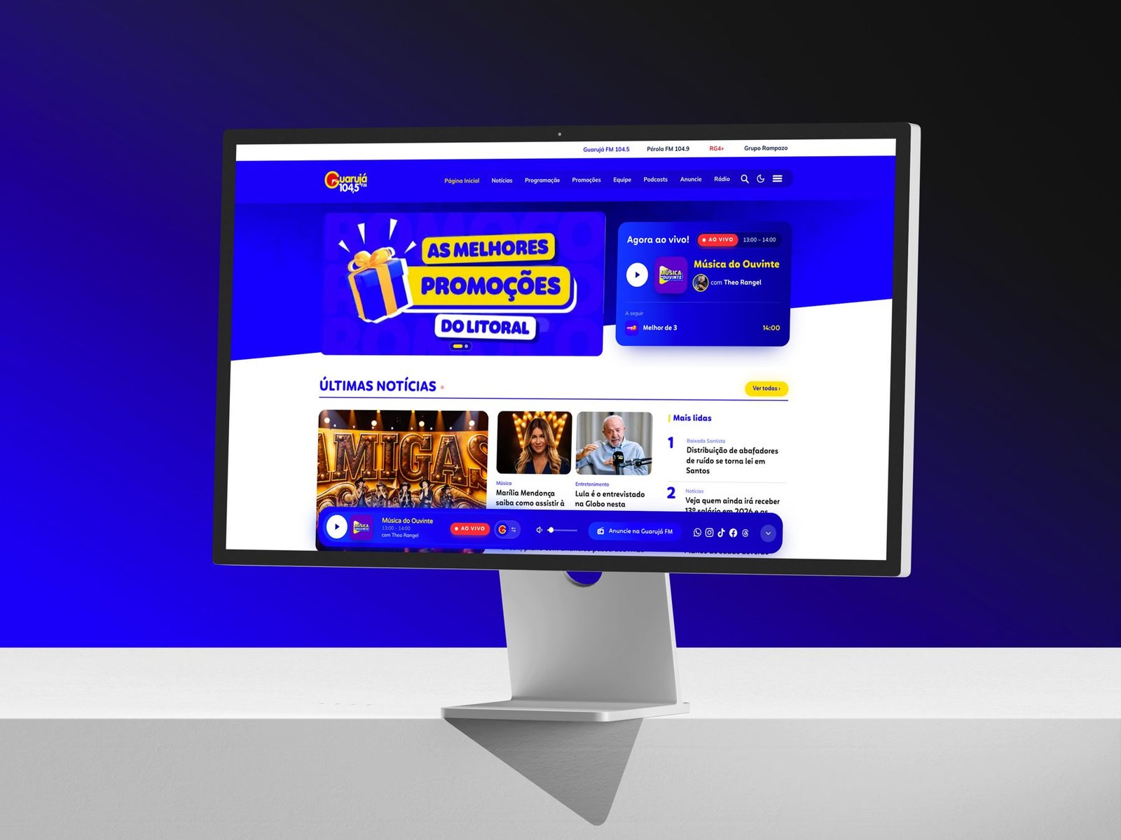 Site Guarujá FM em um monitor