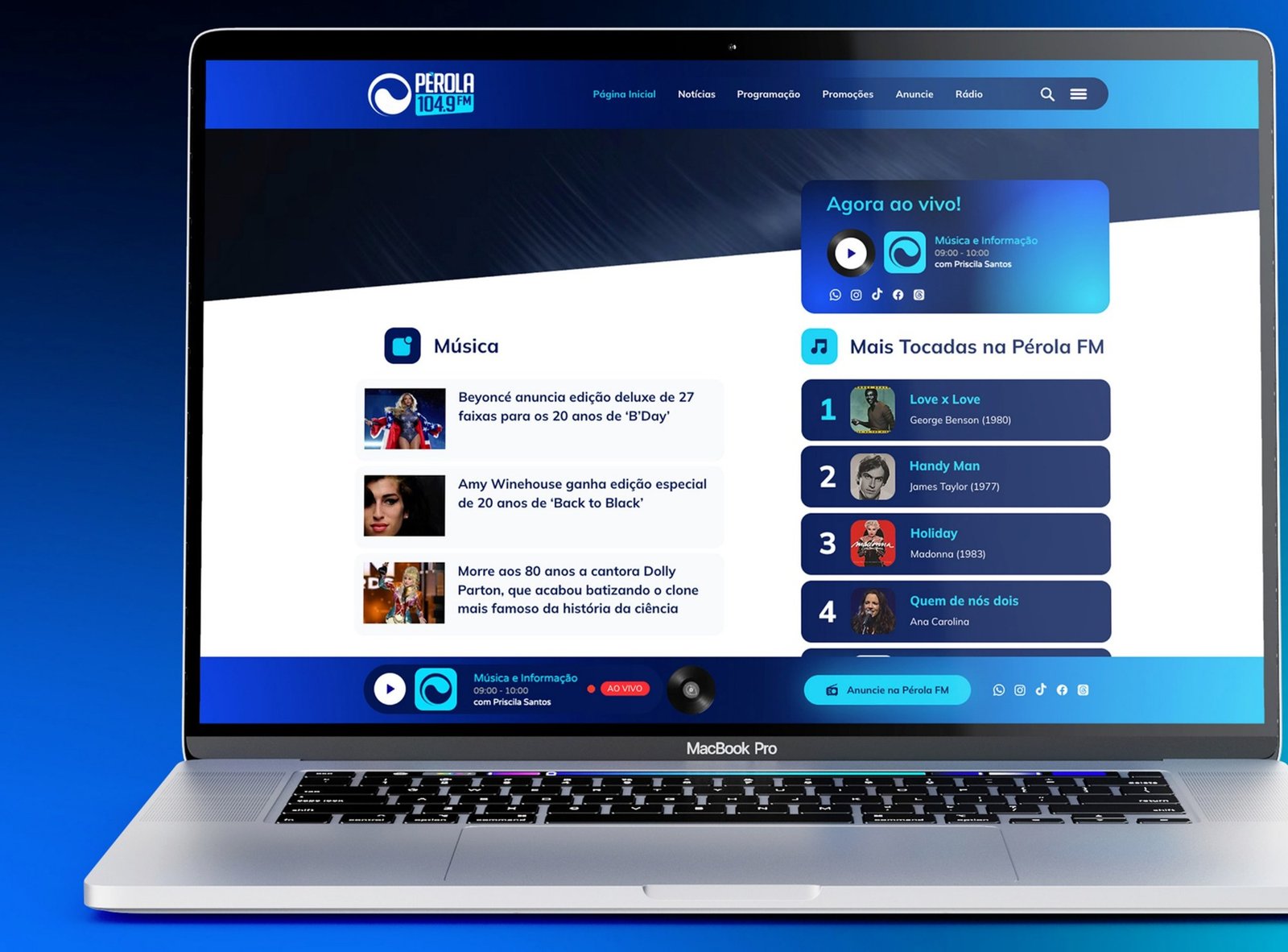 Site da Pérola FM em computador